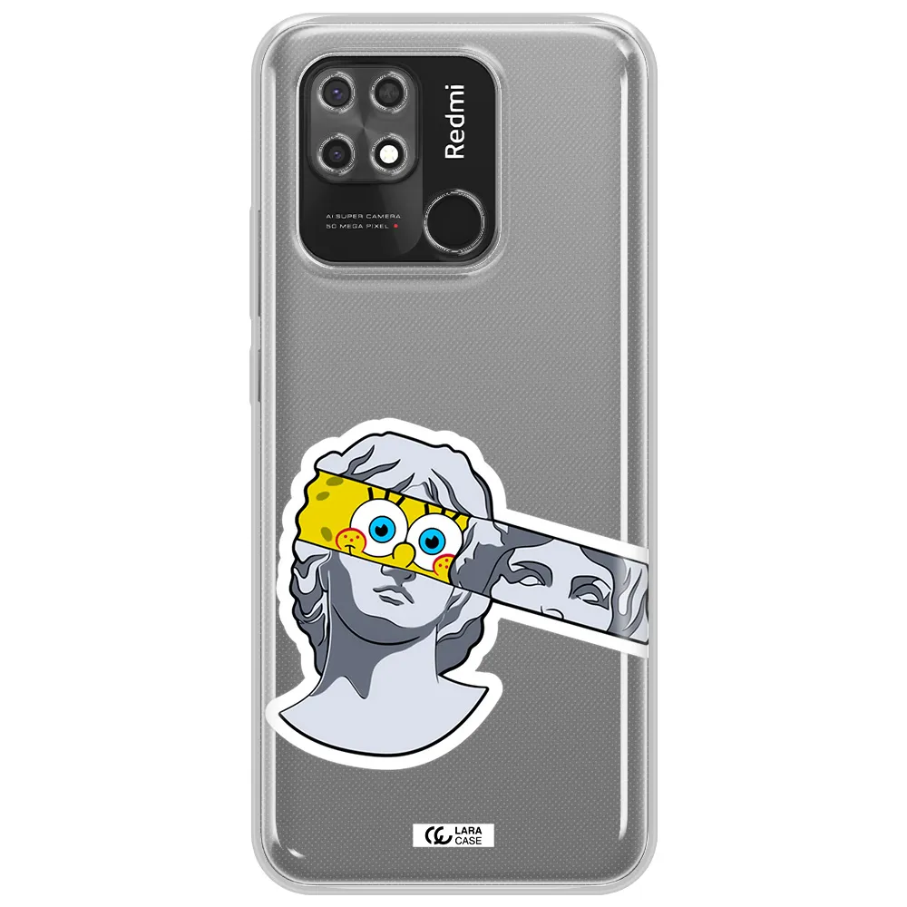 a cartoon of a statue with a yellow spongebob over its eyes Xiaomi Redmi 10C Clear TPU Case