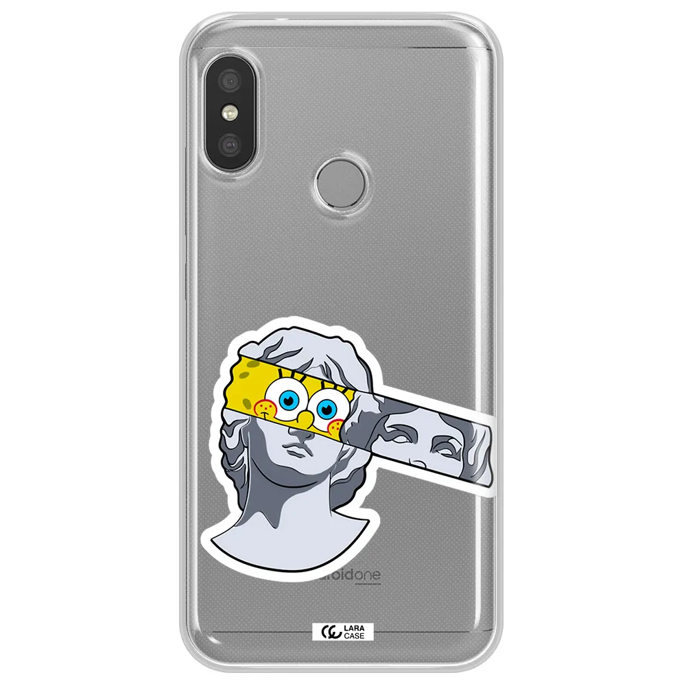 a cartoon of a statue with a yellow spongebob over its eyes Xiaomi Redmi 6 Pro Clear TPU Case