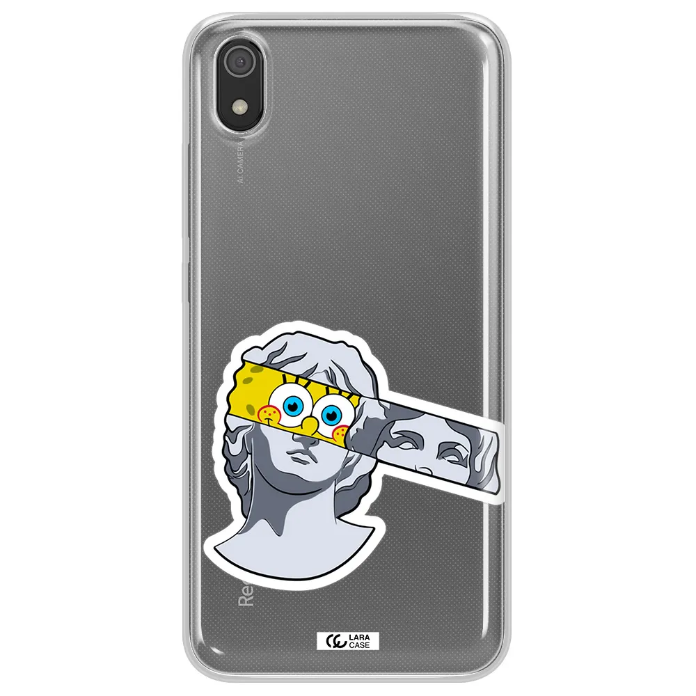 a cartoon of a statue with a yellow spongebob over its eyes Xiaomi Redmi 7A Clear TPU Case