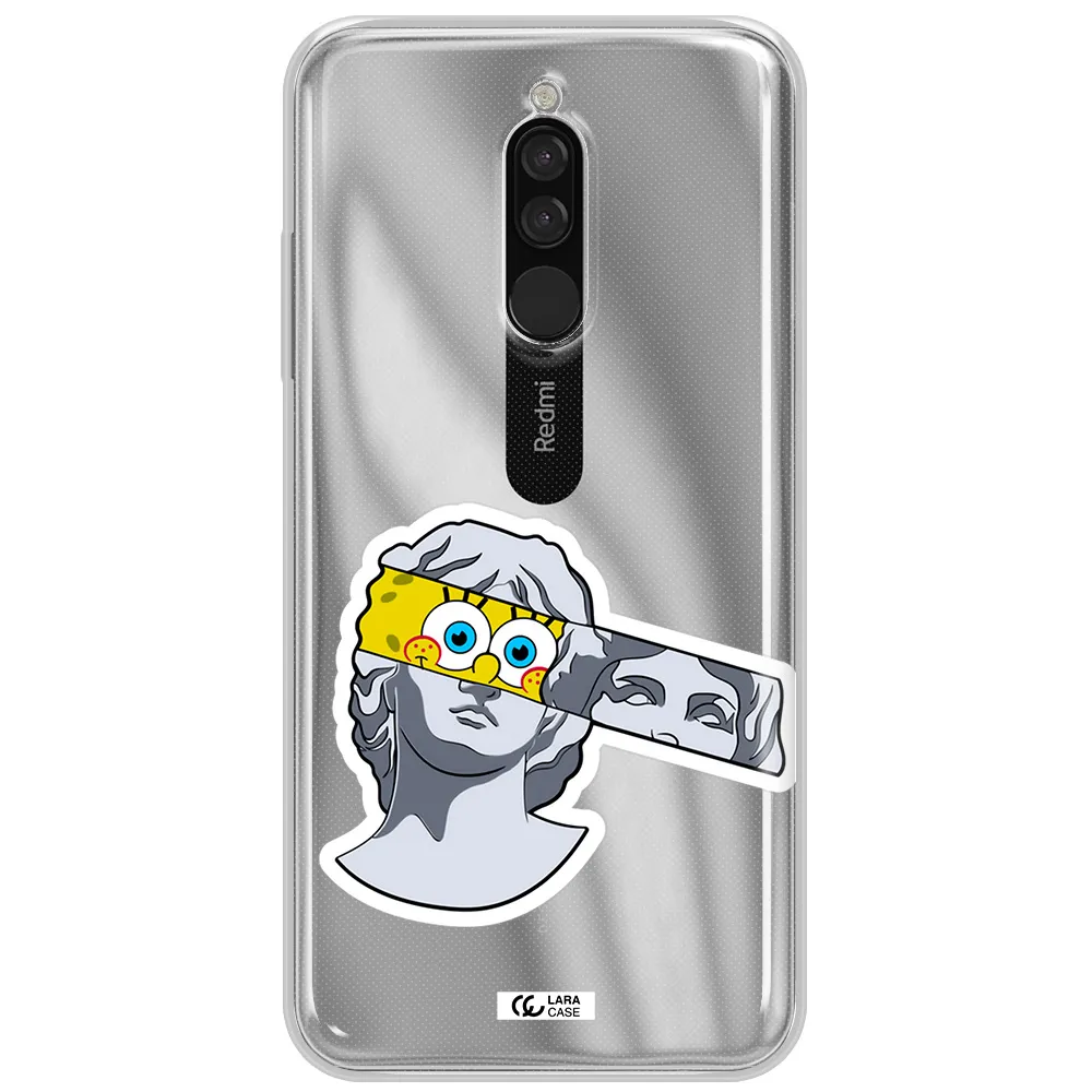 A Cartoon Of A Statue With A Yellow Spongebob Over Its Eyes Xiaomi Redmi 8 Clear Tpu Case