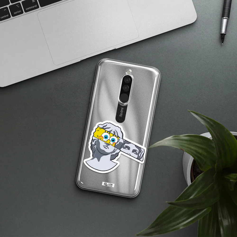 A Cartoon Of A Statue With A Yellow Spongebob Over Its Eyes Xiaomi Redmi 8 Clear Tpu Case