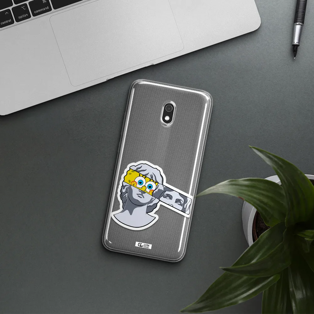 a cartoon of a statue with a yellow spongebob over its eyes Xiaomi Redmi 8A Clear TPU Case