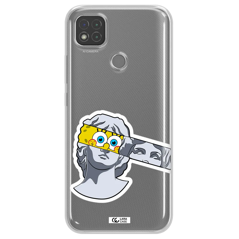 a cartoon of a statue with a yellow spongebob over its eyes Xiaomi Redmi 9C Clear TPU Case