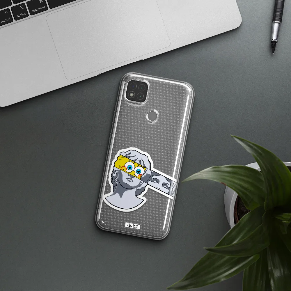 a cartoon of a statue with a yellow spongebob over its eyes Xiaomi Redmi 9C Clear TPU Case
