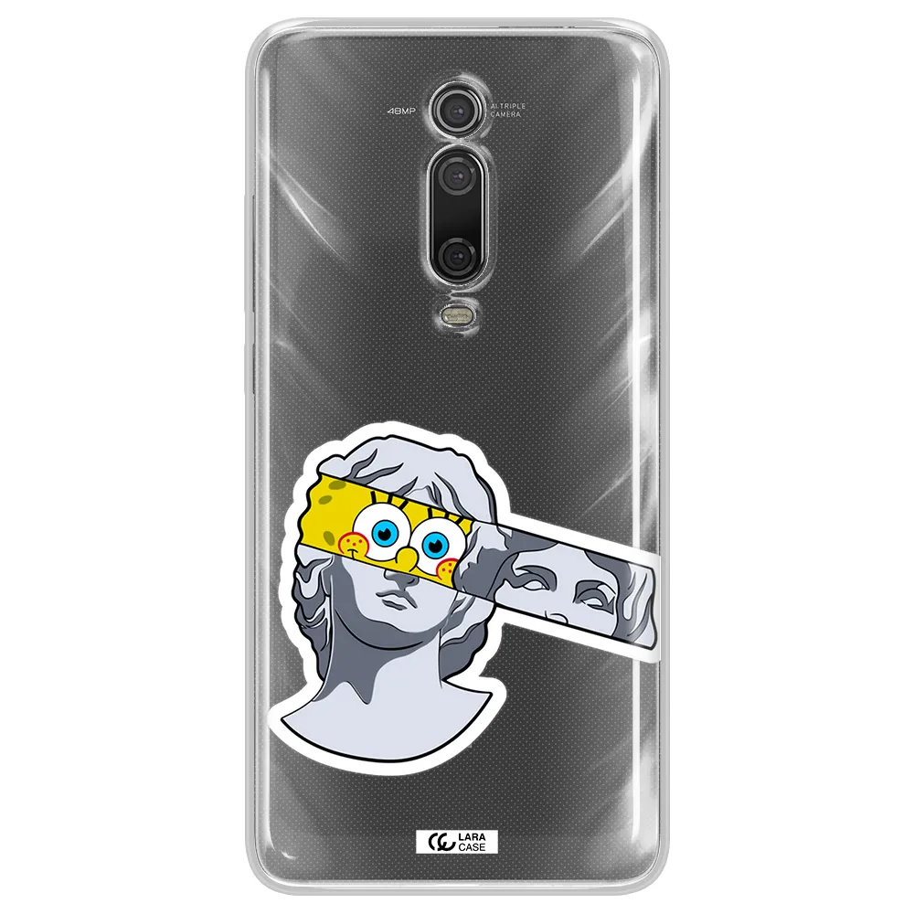 A Cartoon Of A Statue With A Yellow Spongebob Over Its Eyes Xiaomi Redmi K20 Clear Tpu Case