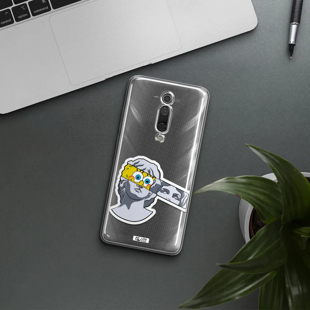 A Cartoon Of A Statue With A Yellow Spongebob Over Its Eyes Xiaomi Redmi K20 Clear Tpu Case