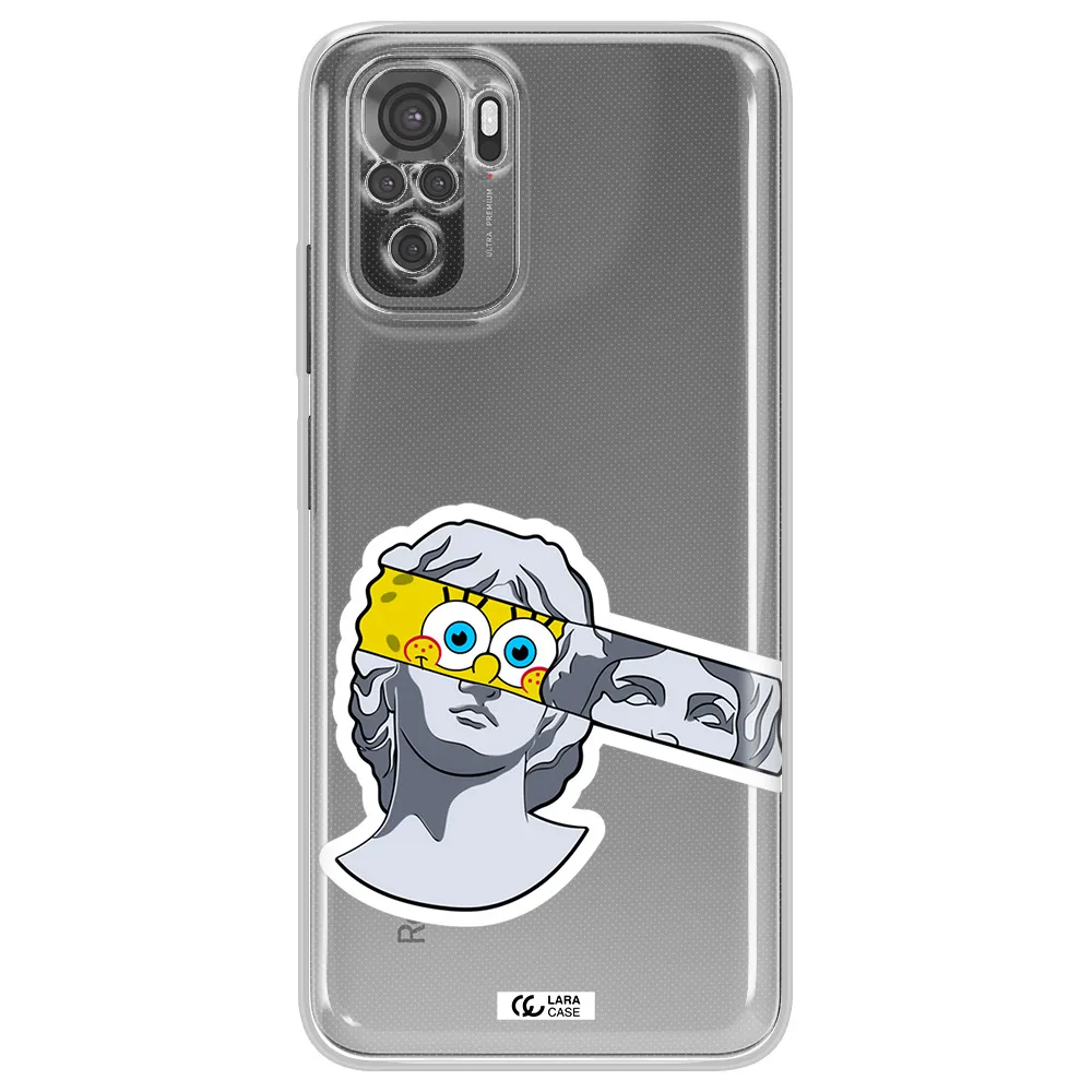 A Cartoon Of A Statue With A Yellow Spongebob Over Its Eyes Xiaomi Redmi Note 10S Clear Tpu Case