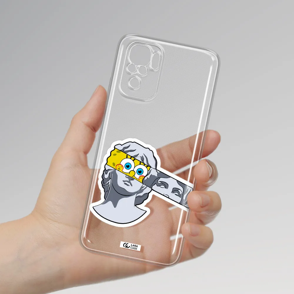 A Cartoon Of A Statue With A Yellow Spongebob Over Its Eyes Xiaomi Redmi Note 10S Clear Tpu Case