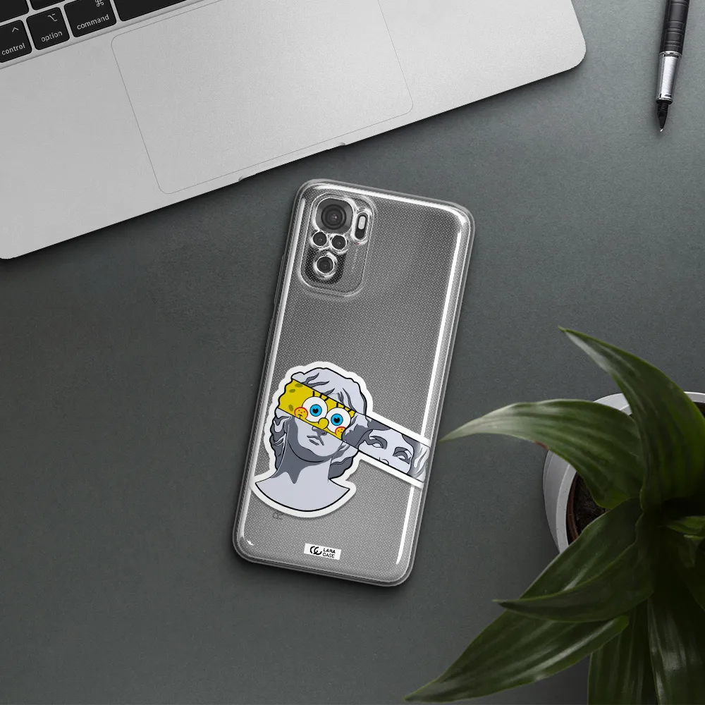 A Cartoon Of A Statue With A Yellow Spongebob Over Its Eyes Xiaomi Redmi Note 10S Clear Tpu Case