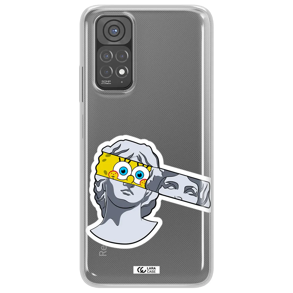 a cartoon of a statue with a yellow spongebob over its eyes Xiaomi Redmi Note 11 Clear TPU Case