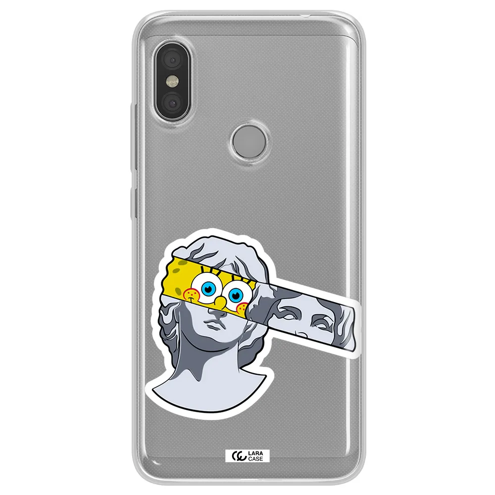 a cartoon of a statue with a yellow spongebob over its eyes Xiaomi Redmi Note 6 Pro Clear TPU Case