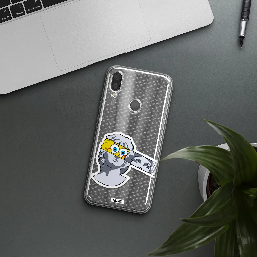 a cartoon of a statue with a yellow spongebob over its eyes Xiaomi Redmi Note 7 Clear TPU Case