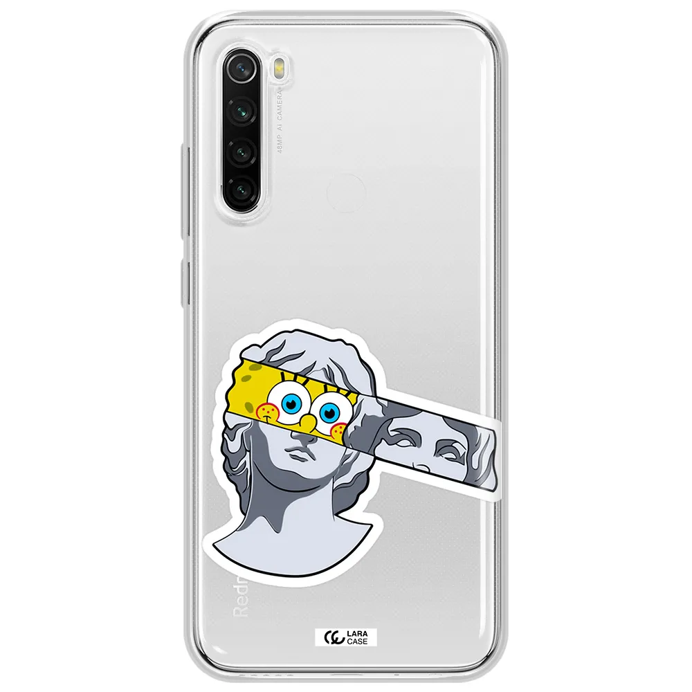 A Cartoon Of A Statue With A Yellow Spongebob Over Its Eyes Xiaomi Redmi Note 8T Clear Tpu Case