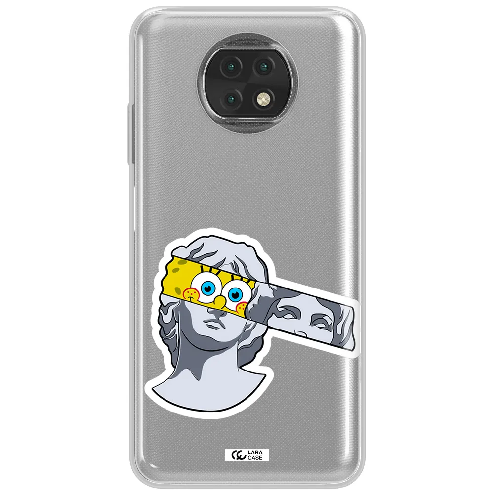 A Cartoon Of A Statue With A Yellow Spongebob Over Its Eyes Xiaomi Redmi Note 9T Clear Tpu Case