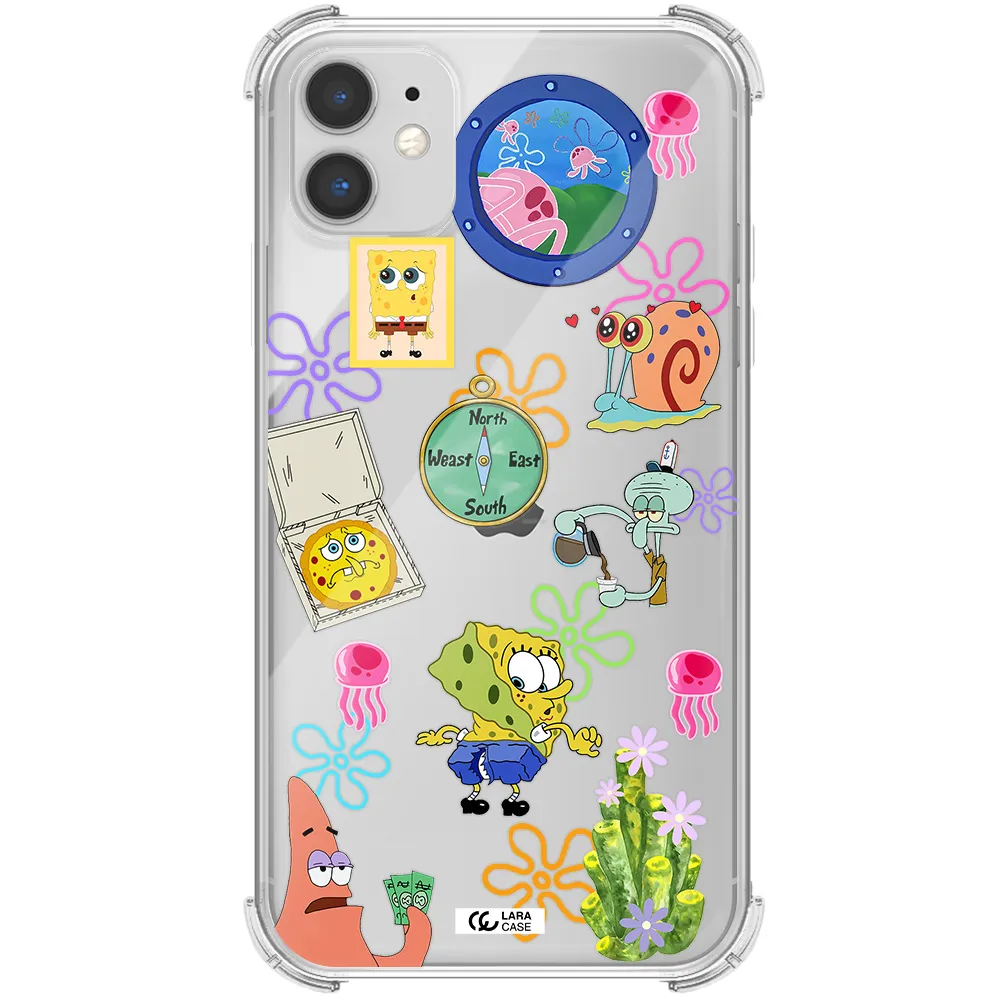 a collection of cartoon characters Apple iPhone 11 Clear PC Case
