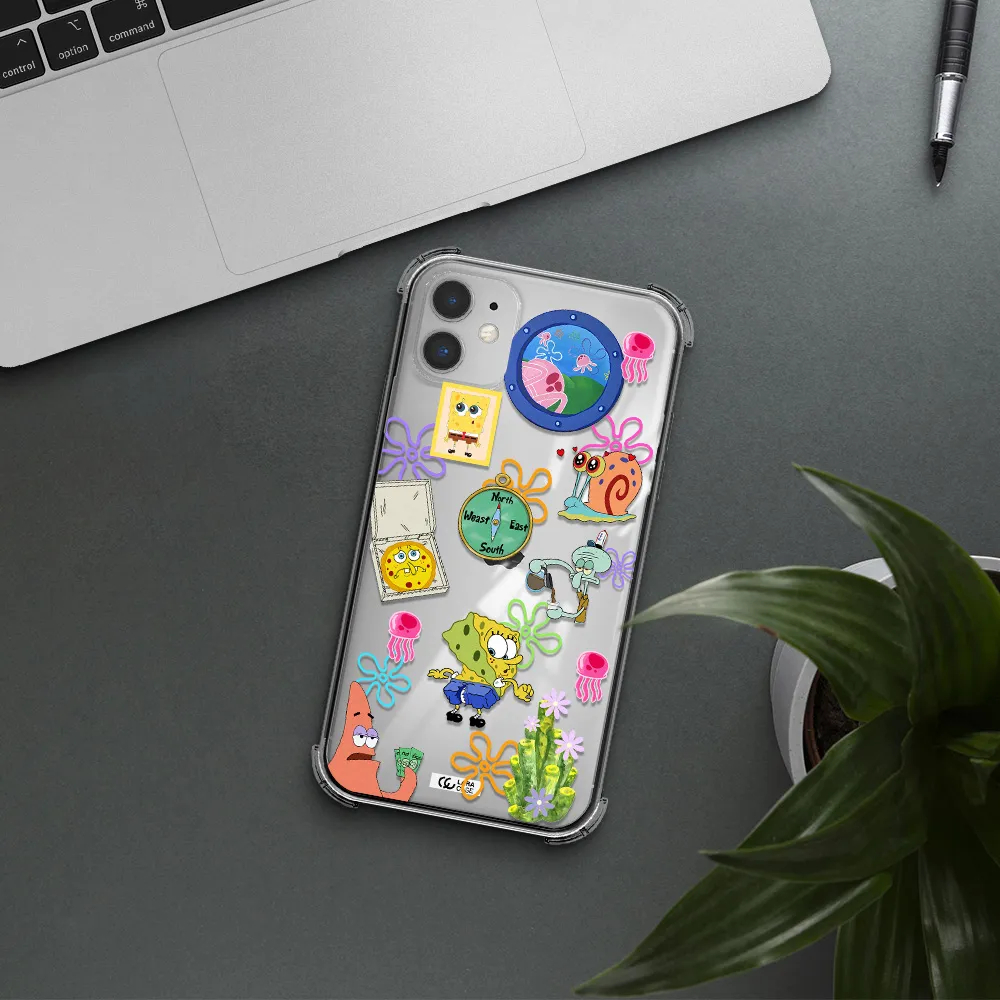 a collection of cartoon characters Apple iPhone 11 Clear PC Case