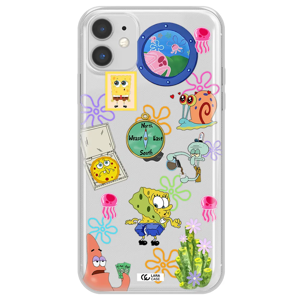 a collection of cartoon characters Apple iPhone 11 Clear TPU Case