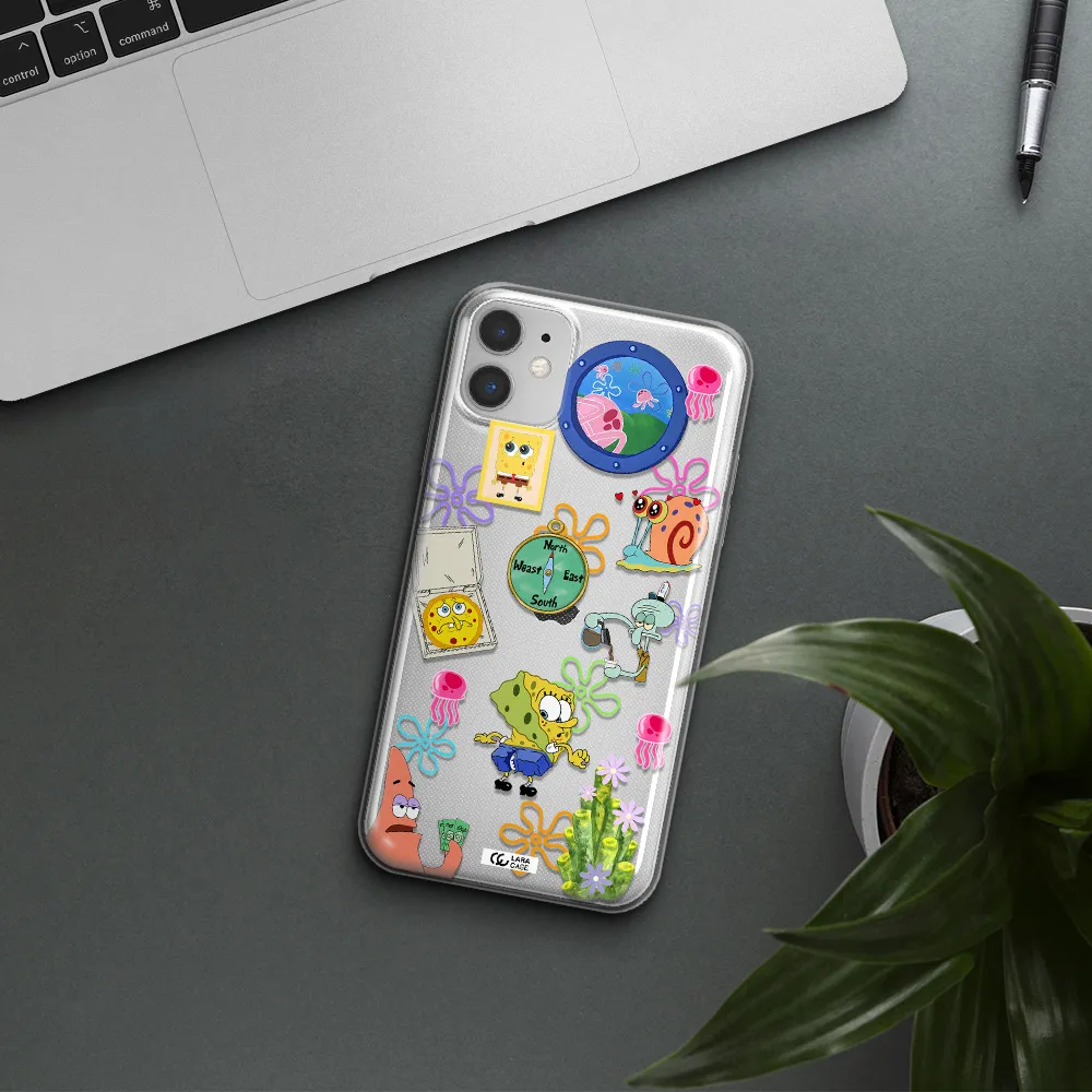 a collection of cartoon characters Apple iPhone 11 Clear TPU Case