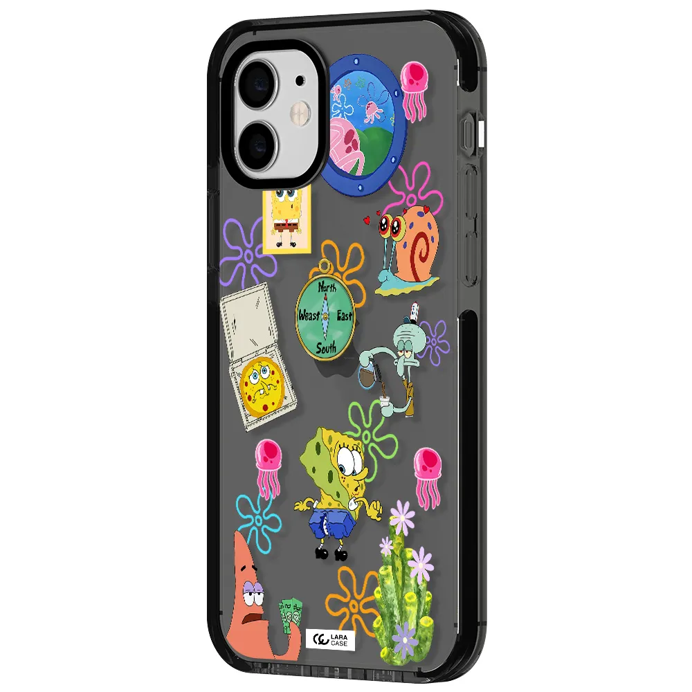 a collection of cartoon characters Apple iPhone 11 impact Smoke Black Case