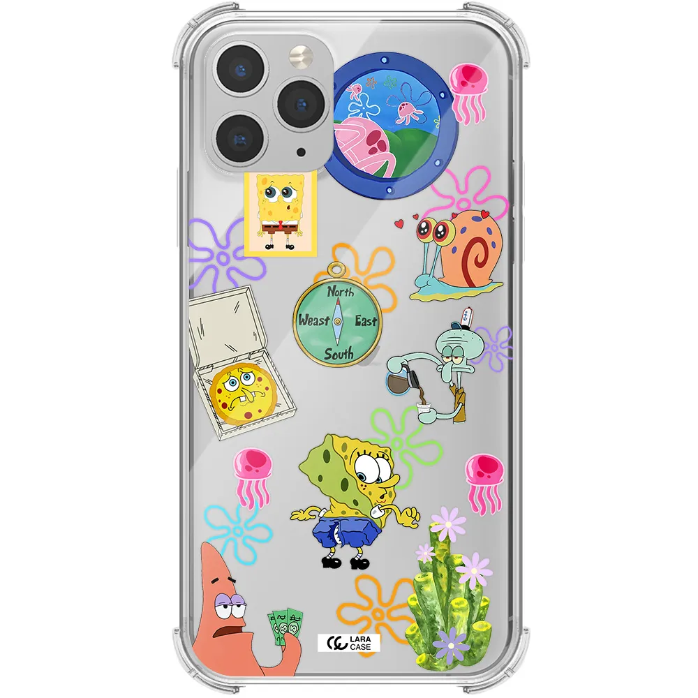 a collection of cartoon characters Apple iPhone 11 pro Clear PC Case