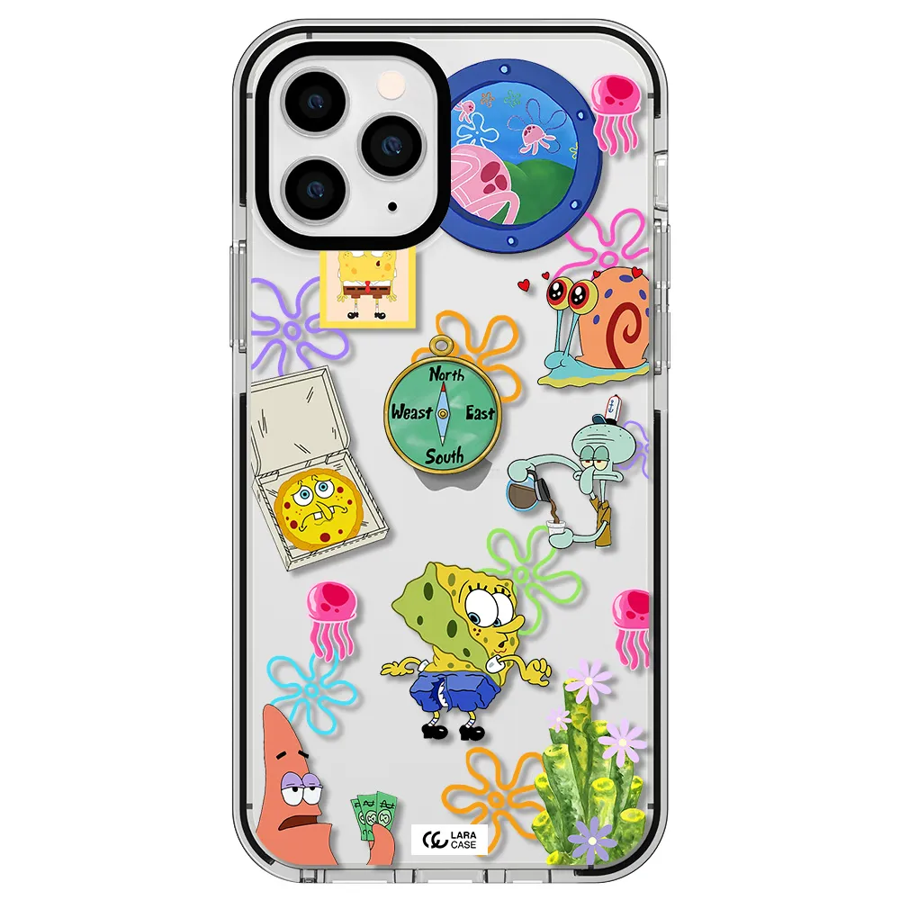 a collection of cartoon characters Apple iPhone 11 pro impact black border Case