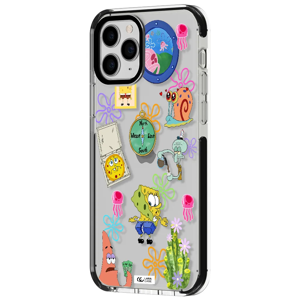 a collection of cartoon characters Apple iPhone 11 pro impact black border Case
