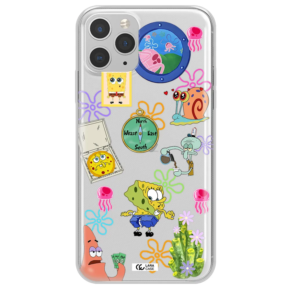 a collection of cartoon characters Apple iPhone 11 pro max Clear TPU Case