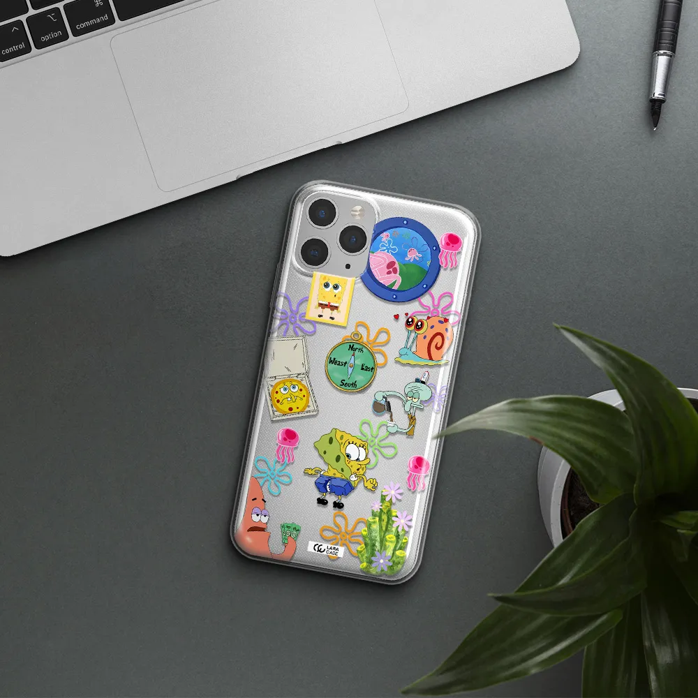 a collection of cartoon characters Apple iPhone 11 pro max Clear TPU Case