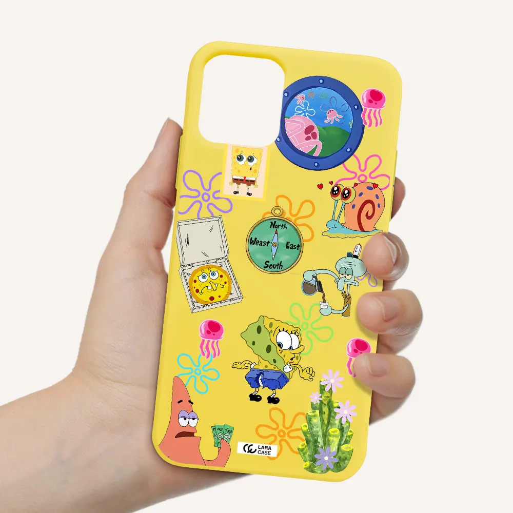 a collection of cartoon characters Apple iPhone 11 pro max Silicone canary yellow Case