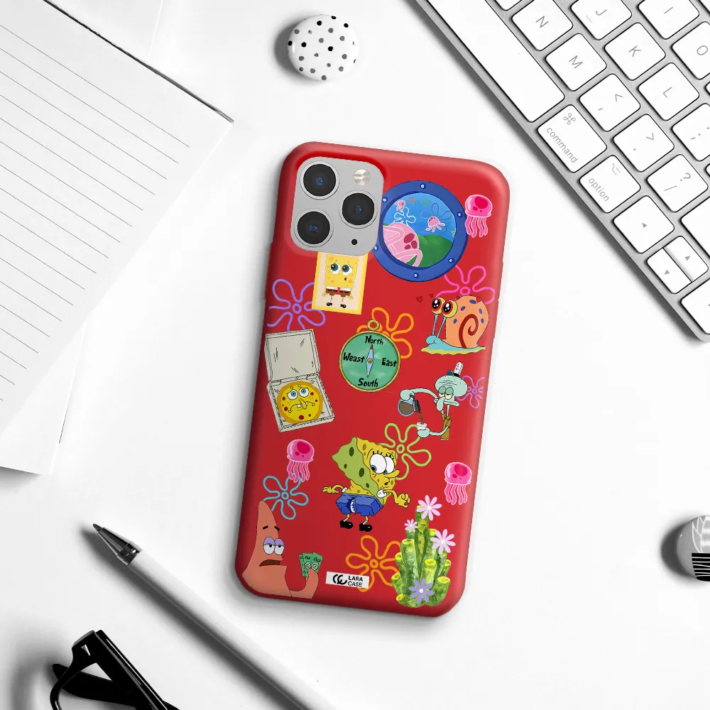 a collection of cartoon characters Apple iPhone 11 pro max Silicone Imperial Red Case