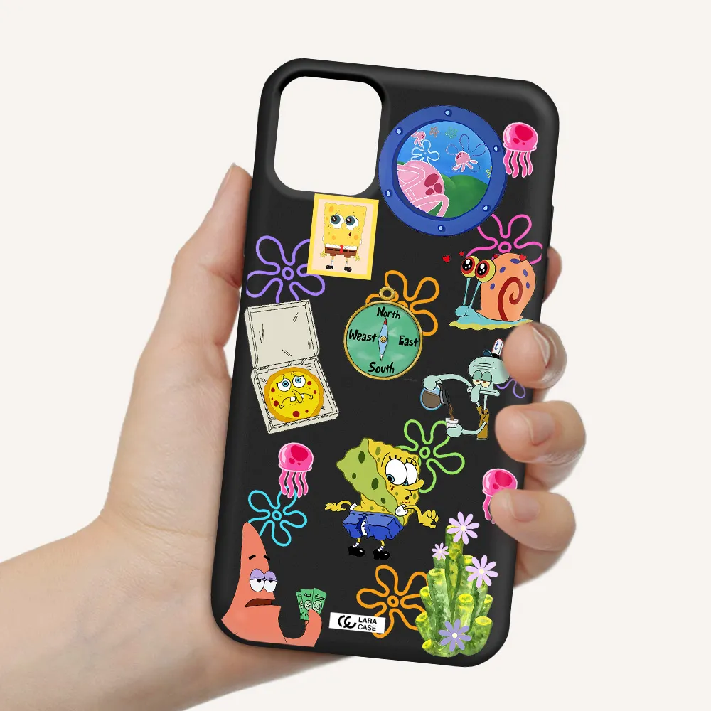 a collection of cartoon characters Apple iPhone 11 Silicone black Case