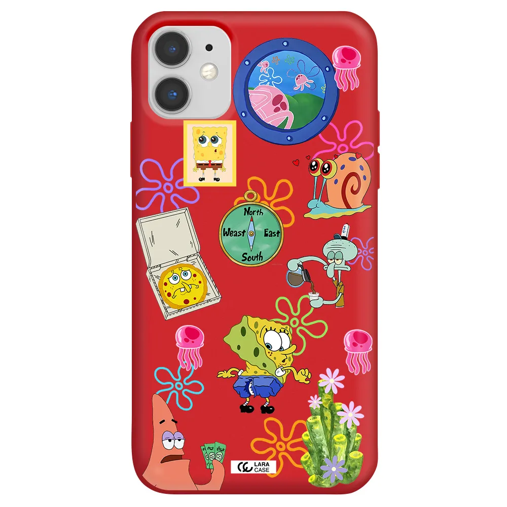 a collection of cartoon characters Apple iPhone 11 Silicone Imperial Red Case