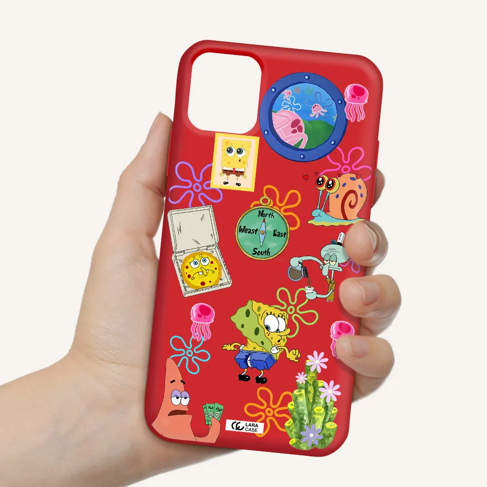 a collection of cartoon characters Apple iPhone 11 Silicone Imperial Red Case