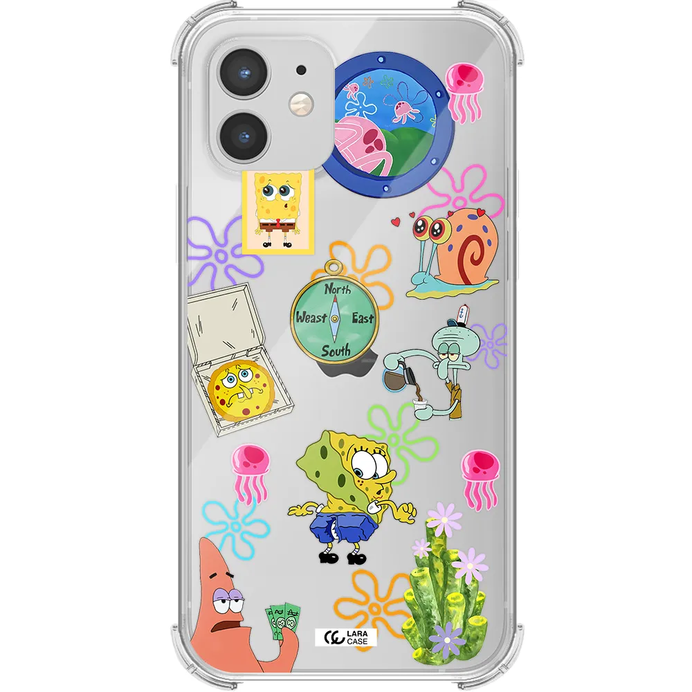 a collection of cartoon characters Apple iPhone 12 Clear PC Case