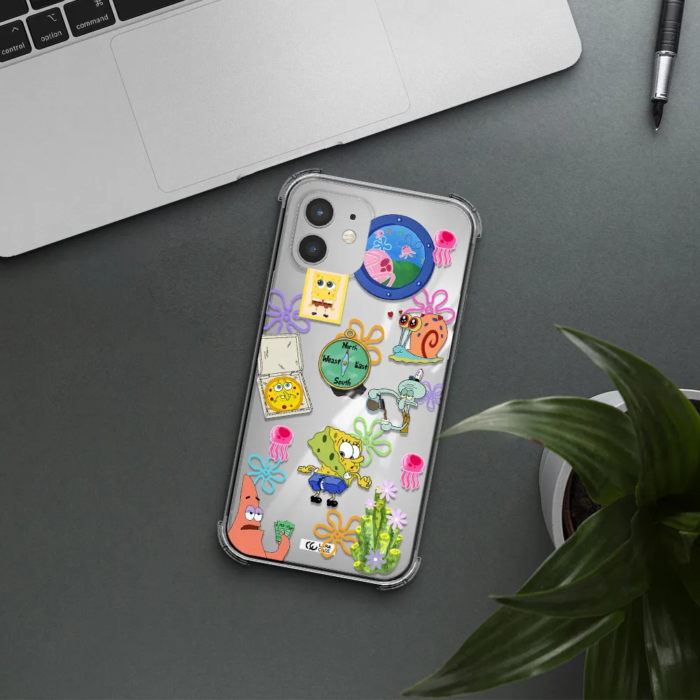a collection of cartoon characters Apple iPhone 12 Clear PC Case