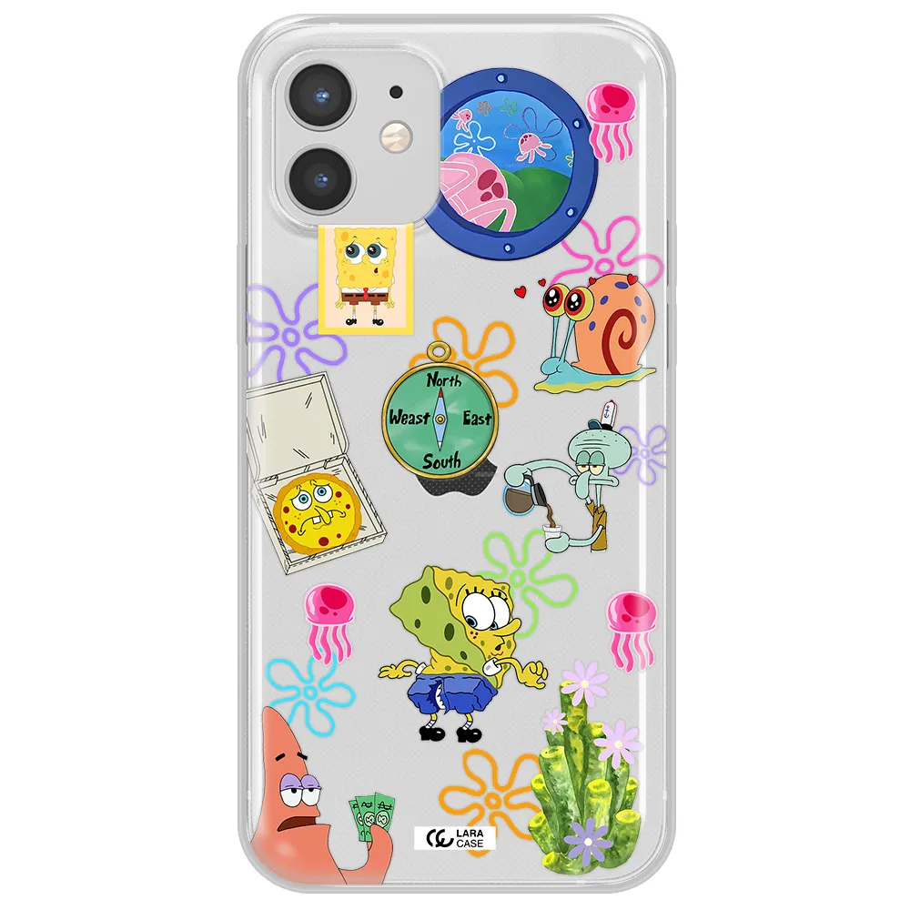 a collection of cartoon characters Apple iPhone 12 Clear TPU Case