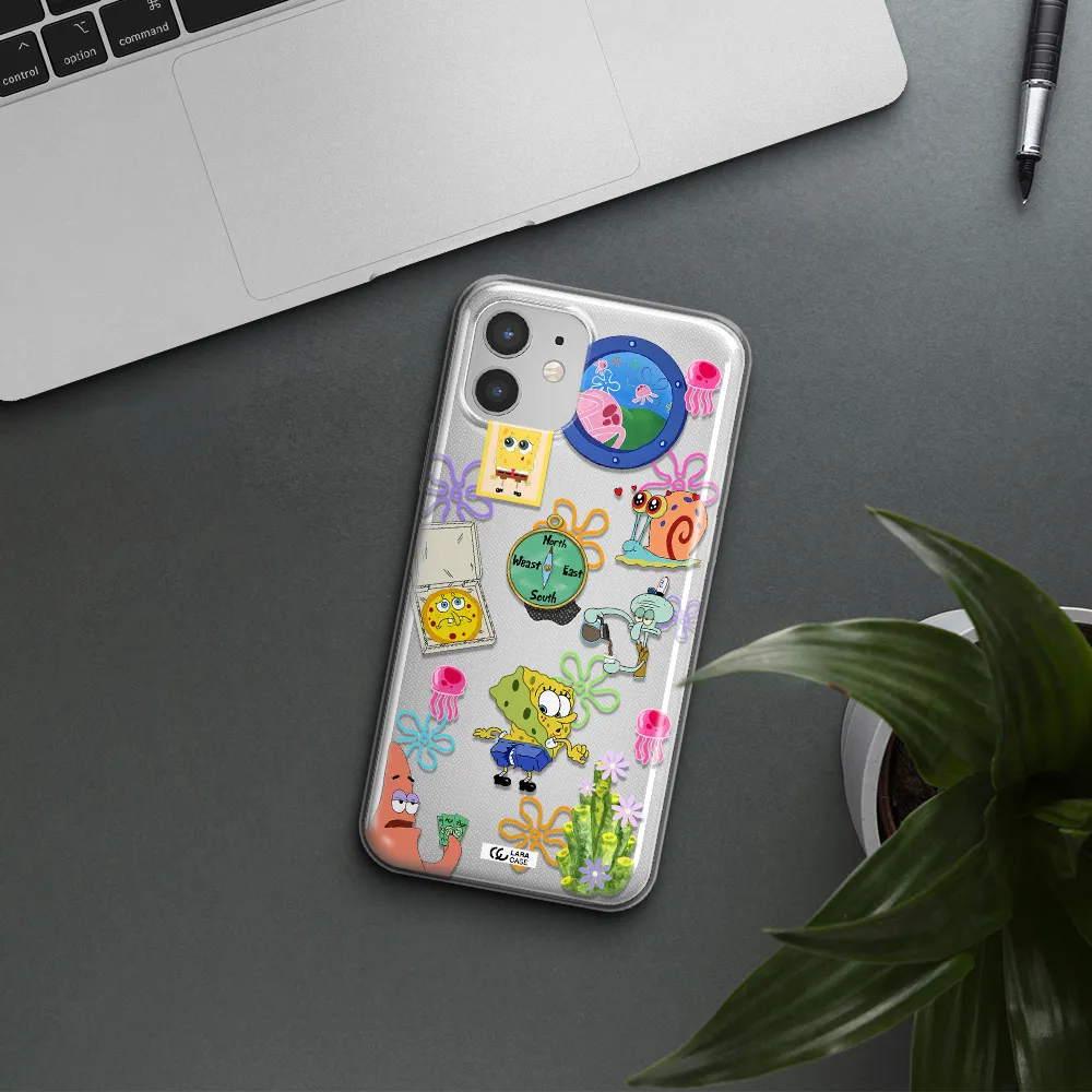 a collection of cartoon characters Apple iPhone 12 Clear TPU Case