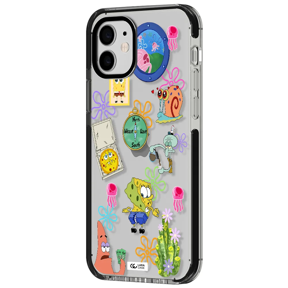 a collection of cartoon characters Apple iPhone 12 impact black border Case