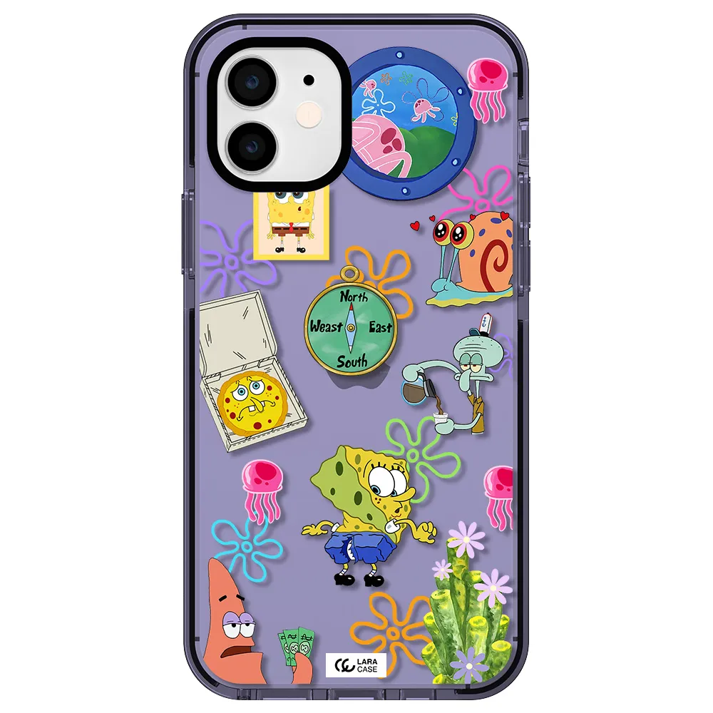 a collection of cartoon characters Apple iPhone 12 impact Lilac Case