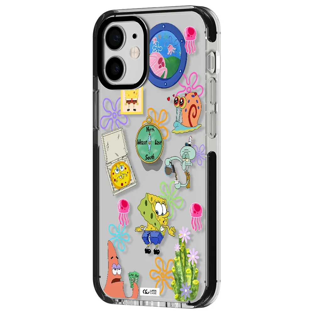 a collection of cartoon characters Apple iPhone 12 mini impact black border Case