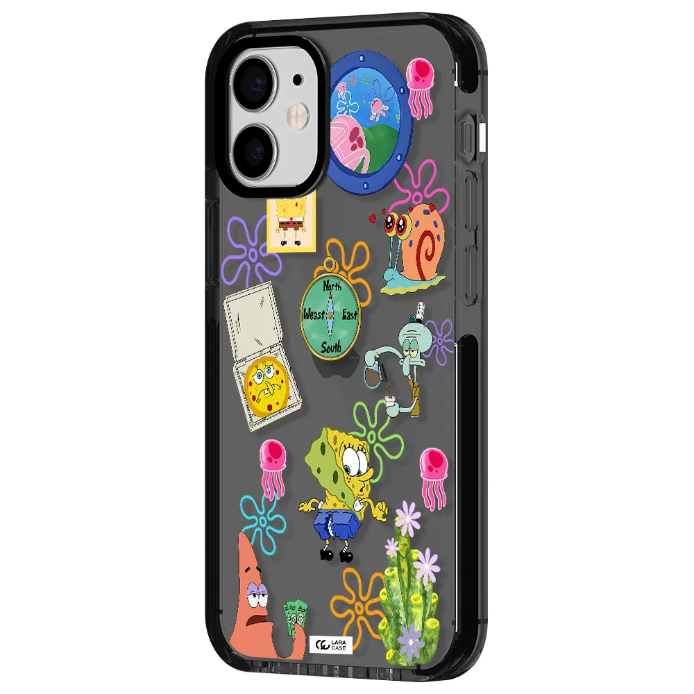 a collection of cartoon characters Apple iPhone 12 mini impact Smoke Black Case