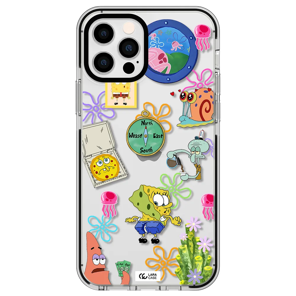 a collection of cartoon characters Apple iPhone 12 pro impact black border Case