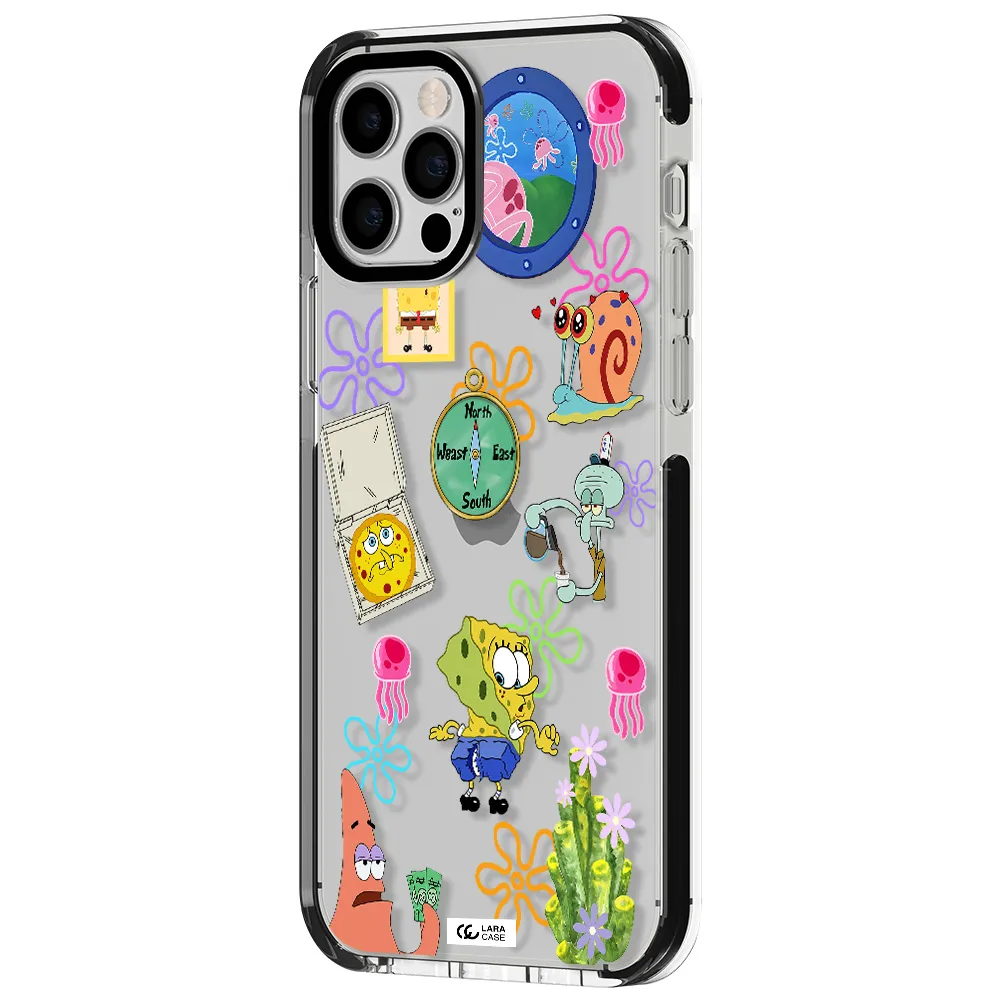 a collection of cartoon characters Apple iPhone 12 pro impact black border Case