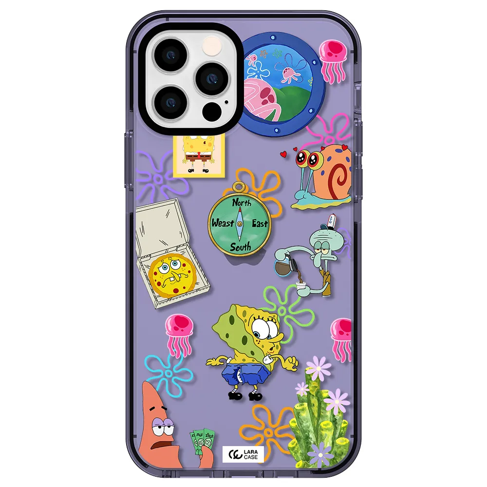 a collection of cartoon characters Apple iPhone 12 pro impact Lilac Case