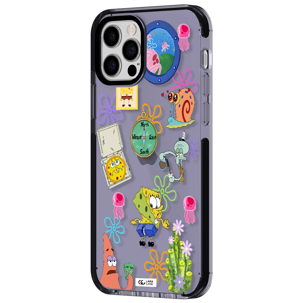 a collection of cartoon characters Apple iPhone 12 pro impact Lilac Case