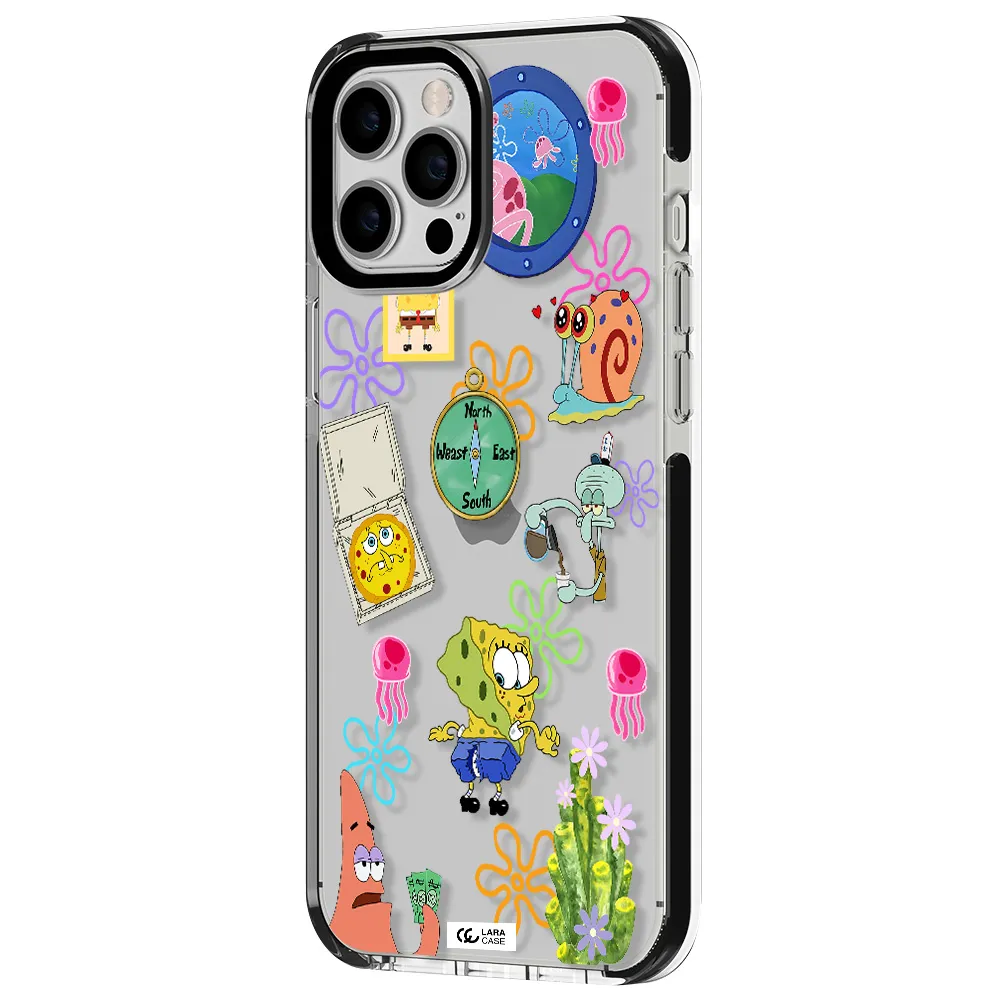 a collection of cartoon characters Apple iPhone 12 pro max impact black border Case