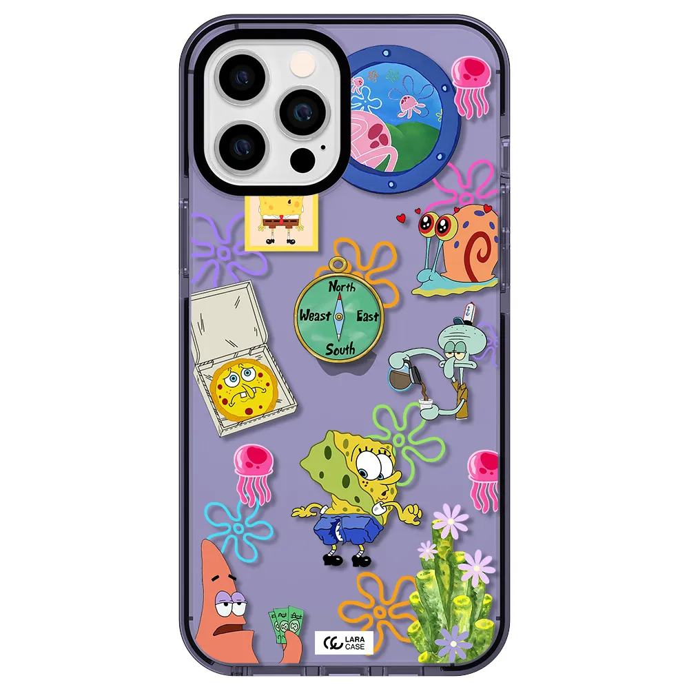a collection of cartoon characters Apple iPhone 12 pro max impact Lilac Case