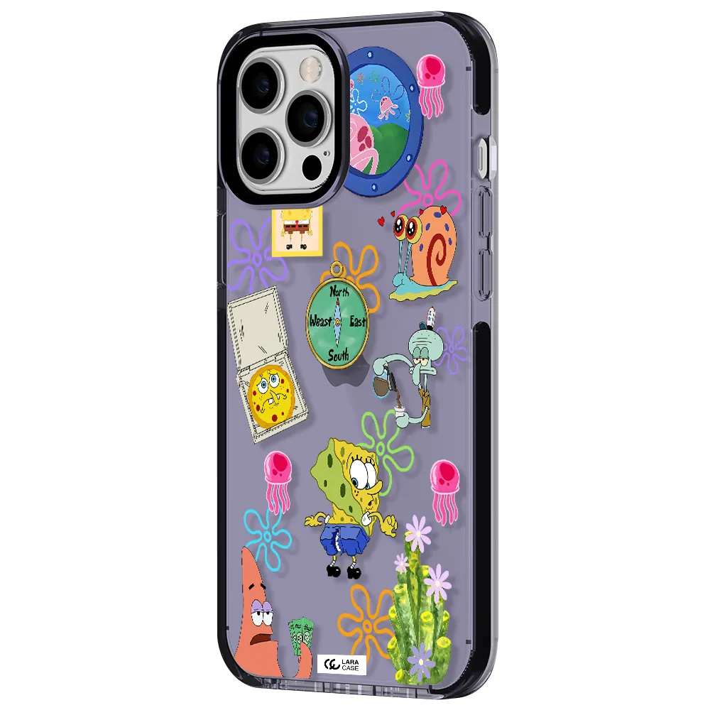 a collection of cartoon characters Apple iPhone 12 pro max impact Lilac Case