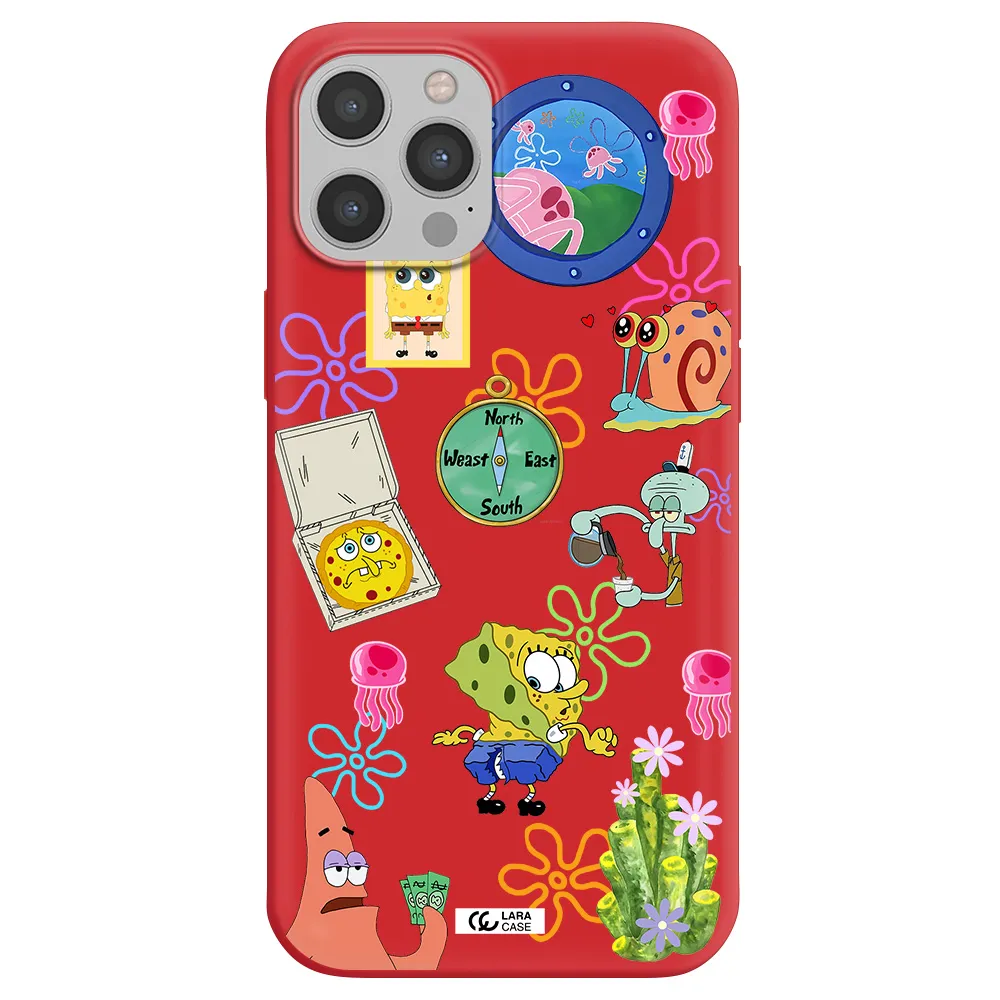 a collection of cartoon characters Apple iPhone 12 pro max Silicone Imperial Red Case