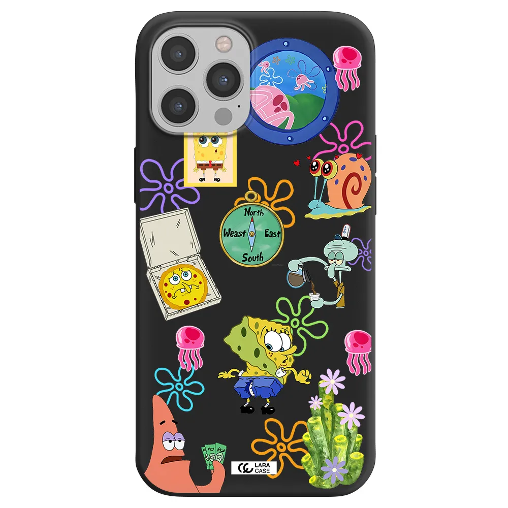 a collection of cartoon characters Apple iPhone 12 pro Silicone black Case